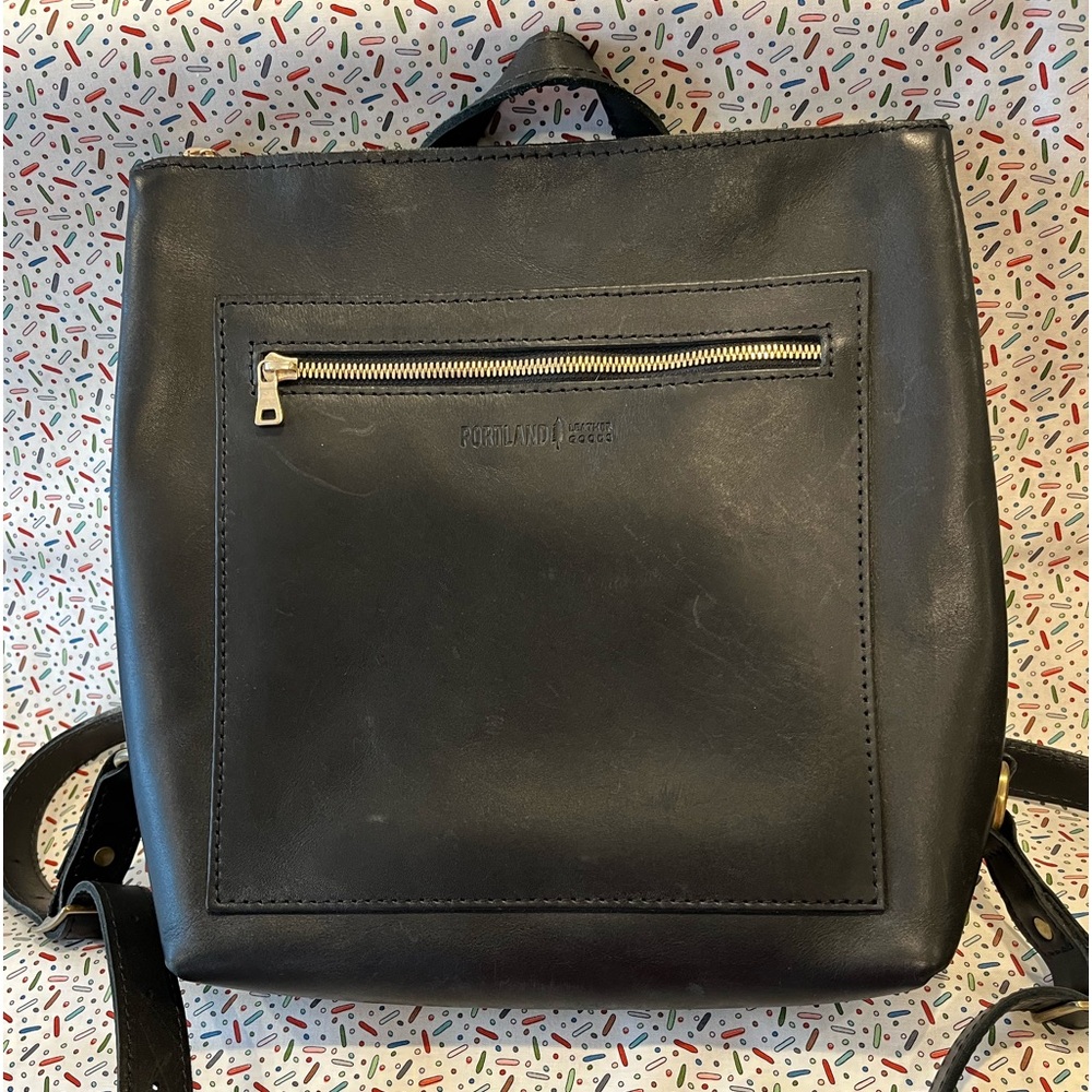 Portland Leather goods, backpack tote, black smooth leather new never carried
